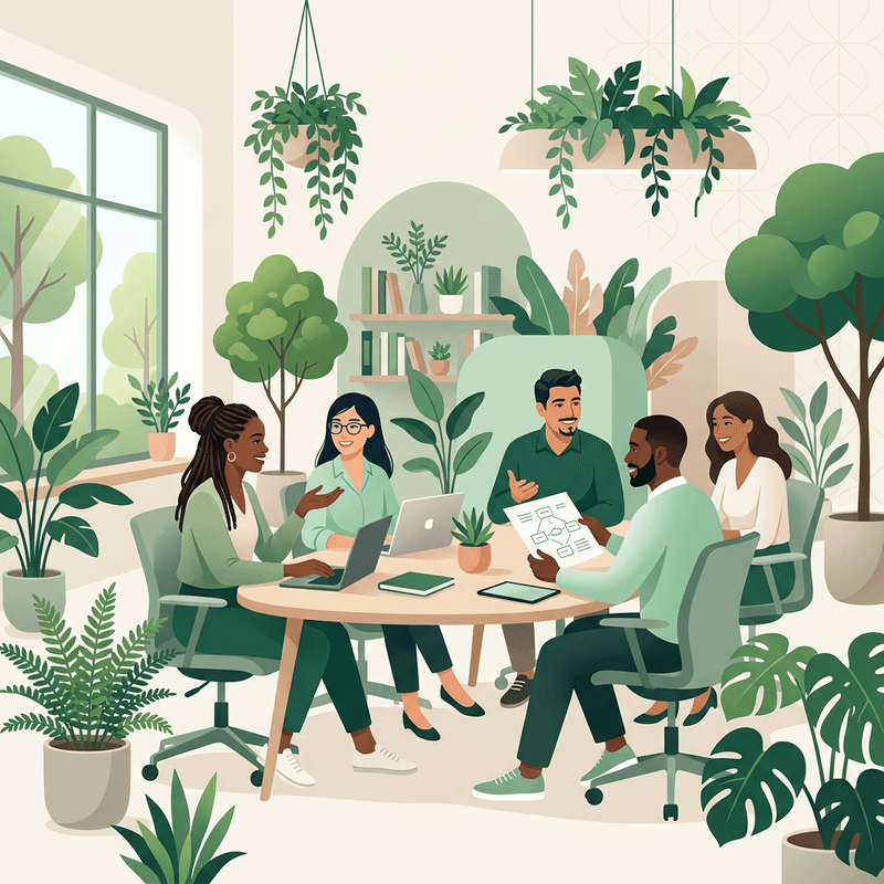 Illustration collaborative représentant le bien-être au travail
